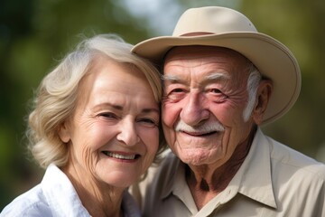 portrait of a senior couple out for an afternoon at the park - obrazy, fototapety, plakaty