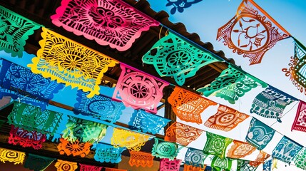 Authentic Mexican party banners made of colorful paper.