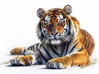 tiger with a white and clean background cartoon realistic style isolated animal jungle