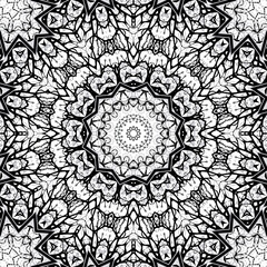 Seamless kaleidoscopic mandala pattern geometrical black white background - 763825973