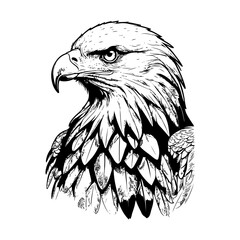 Intricately detailed eagle head in line art.