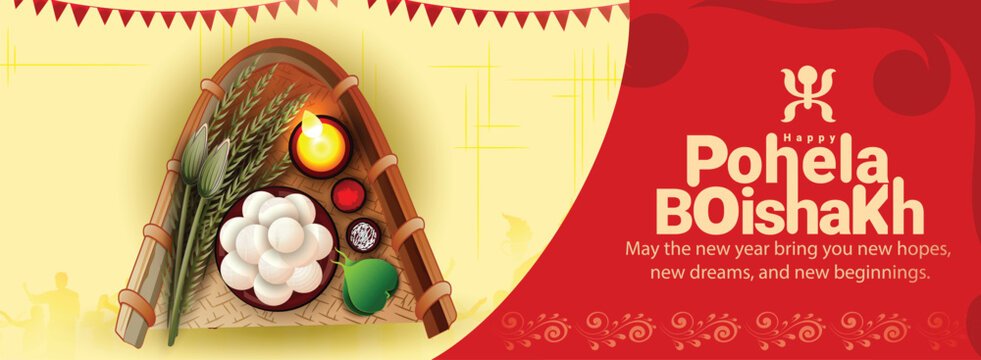 vector illustration of Bengali New Year,subho noboborsho with creative Background  