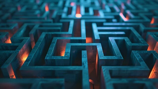 A maze with multiple paths and roadblocks symbolizing the complex legal processes and negotiations that are involved in drafting and finalizing a licensing and distribution