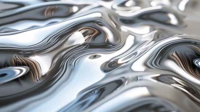 Liquid silver with smooth, flowing waves, creating a luxurious and modern abstract background. Surface with shiny and metallic texture. Ai Generated