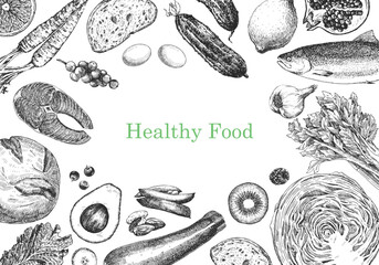 Healthy Food. Hand-drawn illustration of Food. Ink. Vector	 - 763828580
