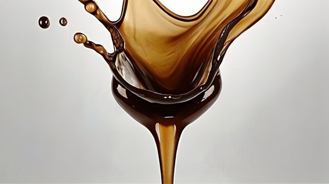 caramel colored cascading liquid streams abstract shape, 3d render style, isolated on a transparent background, generative ai