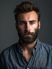 Obraz premium Portrait of a rugged bearded man exuding natural handsomeness in a relaxed pose