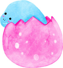 Baby dinosaur hatched from egg . Watercolor cartoon character .