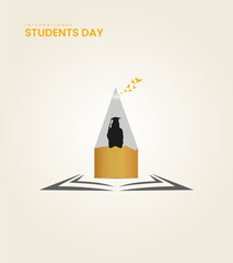 International Students Day, student, pen World Students Day creative design for banner, poster, and 3D Illustration.