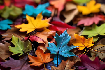 autumn leaves on the ground, colorful leaves, AI Generative