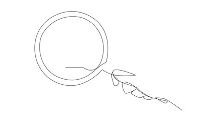 Self drawing animation of continuous one line drawing big hand holding magnifying glass highlights the hourglass. Counting down to a new business. Counting days to launch. Full length animated - Powered by Adobe