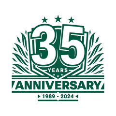 35 years anniversary celebration shield design template. 35th anniversary logo. Vector and illustration.
