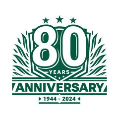 80 years anniversary celebration shield design template. 80th anniversary logo. Vector and illustration.