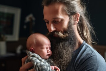 portrait of a young father rocking his newborn son while bonding with him at home - Powered by Adobe