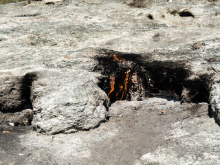 Yanartaş, the eternal burning flame, near the Olympos ruins along the Lycian Way, Cirali, Turkey