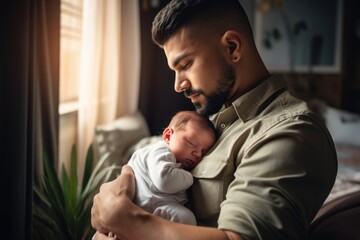 shot of a young man spending time with his newborn baby daughter at home