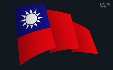 Waving Vector flag of Taiwan. National flag waving symbol. Banner design element.
