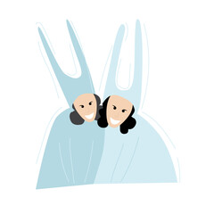 Vector illustration of cute girls in Easter bunny costume. Vector Easter illustration with hares in flat style.