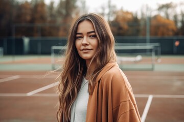 shot of an attractive young woman standing in a tennis court - obrazy, fototapety, plakaty