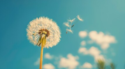 Obraz premium Dandelion flower in the sky,Generative ai ,
