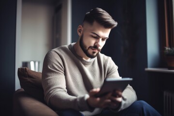 shot of a young man using a tablet at home - obrazy, fototapety, plakaty