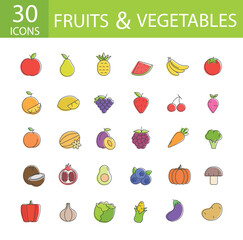 Icons for the site fruits on vegetables with lines with fill illustration