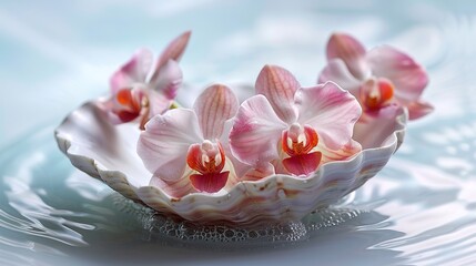 Orchid flowers in the seashell ,Generative ai 