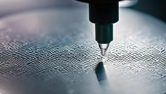  the camera reveals the precise movements of a laser as it delicately etches intricate patterns onto a silicon wafer.