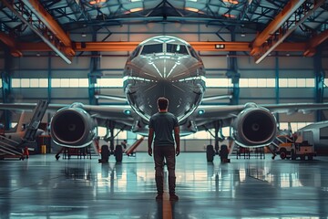 Adhering to Strict Aircraft Maintenance Protocol at MRO Facility. Concept Aircraft Maintenance, MRO Facility, Industry Standards, Regulatory Compliance, Safety Measures - obrazy, fototapety, plakaty