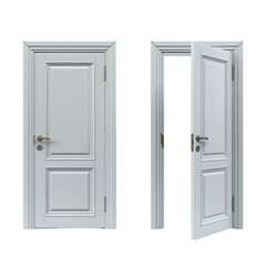 Closed and open doors are isolated on a white background. With clipping path