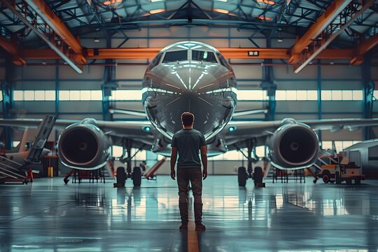 Adhering to Strict Aircraft Maintenance Protocol at MRO Facility. Concept Aircraft Maintenance, MRO Facility, Industry Standards, Regulatory Compliance, Safety Measures