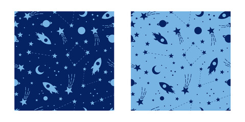 Blue cute galaxy pattern with color variations, bicolor vector wallpaper design