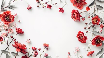Top view floral decoration with white background ,Generative ai , 