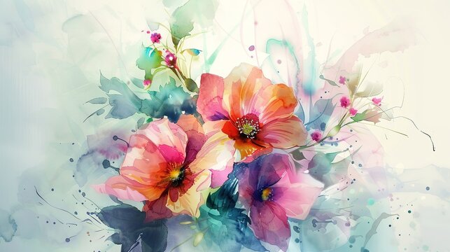 Watercolor flowers thank you,Generative ai ,