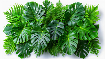 Tropical leaves background, green leaves illustration. Background wallpaper. Generative AI