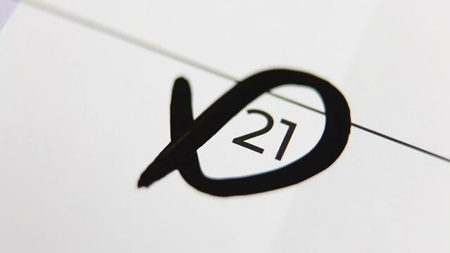 The 21st day on the calendar is circled with a black marker. Macro. Free space for text.