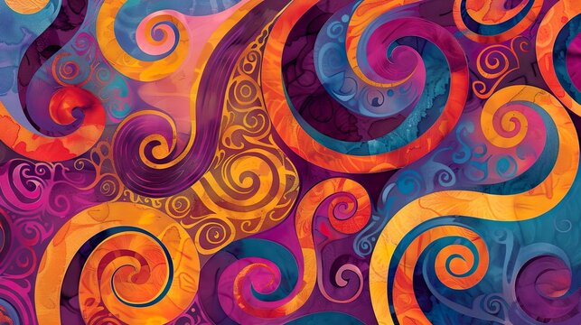 A batik motif with abstract swirls and bright colors, ideal for adding a playful and vibrant look to designs