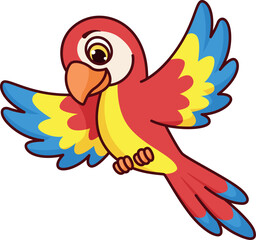 Cartoon parrot. Colorful bird character. Exotic pet