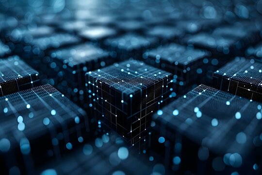 Exploring the Future Potential of Blockchain Technology through Abstract Geometric Design. Concept Blockchain Technology, Future Exploration, Abstract Design, Geometric Patterns