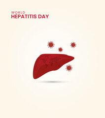 World Hepatitis Day, heart, ribbon icon,Creative design for social media. 3D illustration