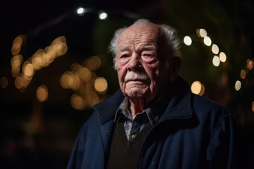 Fotobehang portrait of a senior man standing outside at night © Sergey
