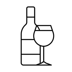 Wine in glass and bottle, line simple icon. Alcoholic drink flat design. Vector illustration