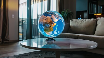 Holographic globe in a living room made with Ai generative technology