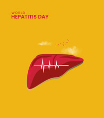World Hepatitis Day, heart, ribbon icon,Creative design for social media. 3D illustration