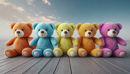Different teddy bears in a row