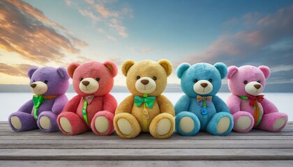 Different teddy bears in a row