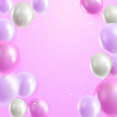 Vector purple background with balloons and shine around in vector illustration