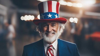 Man Dressed as American Uncle Sam for the 4th of July - obrazy, fototapety, plakaty