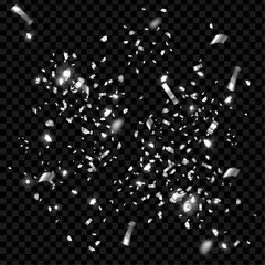 Vector transparent background with silver confetti