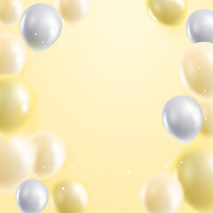 Vector yellow background with balloons and shine around in vector illustration